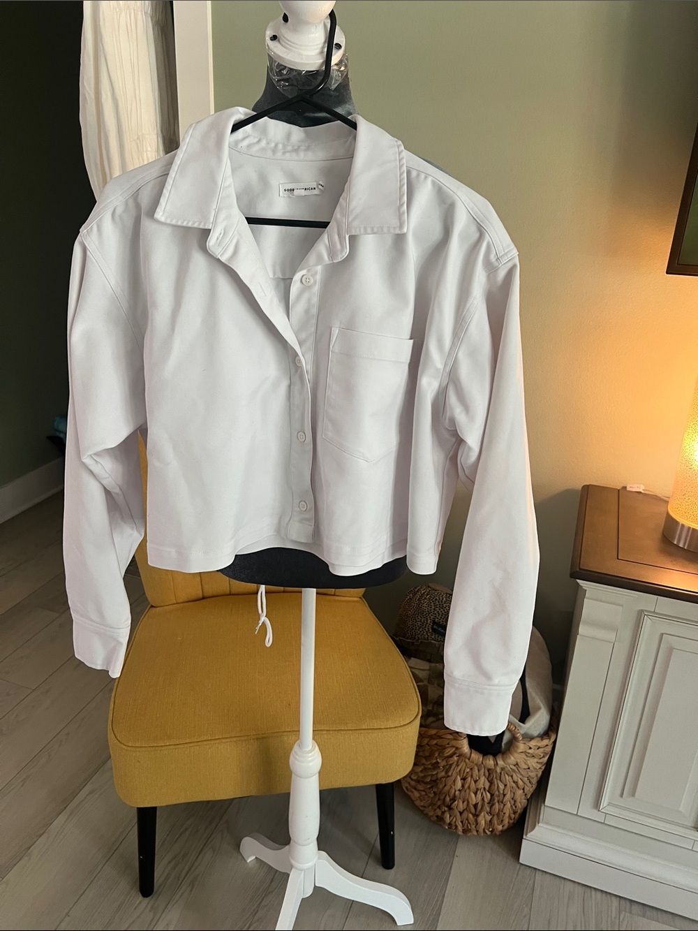 Good American White Cropped Button-Up Shirt